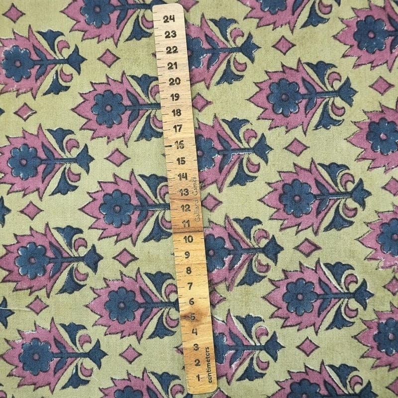 Aristnal Hand Block Print Blue Floral Pure Linen Fabric - Kusum