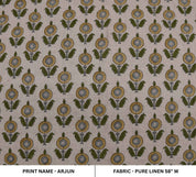 Arsitan Handmade Block Print Brown Pure Linen 58 "W" Fabric -Arjun