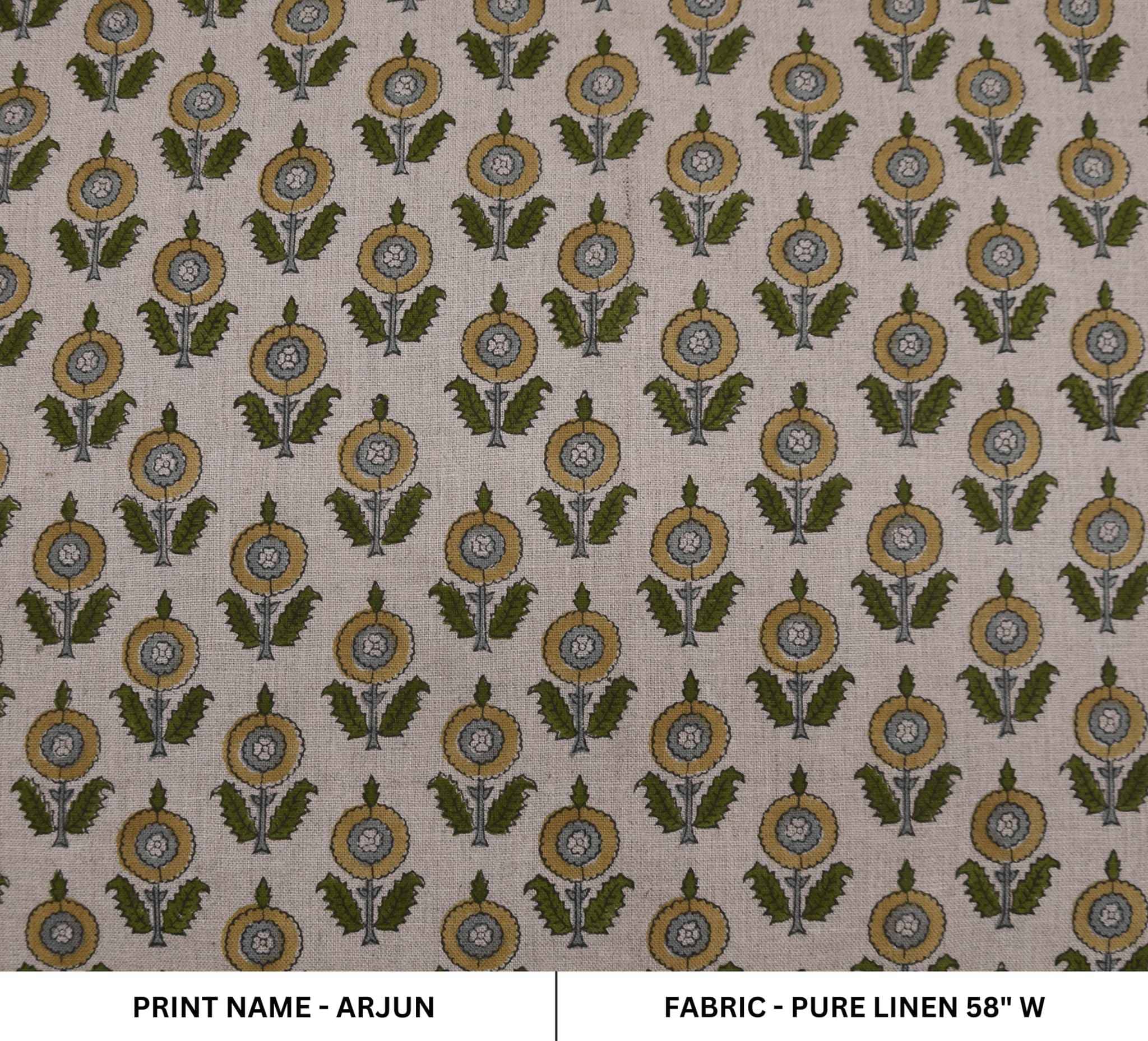 Arsitan Handmade Block Print Brown Pure Linen 58 "W" Fabric -Arjun