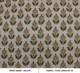 Arsitan Handmade Block Print Brown Pure Linen 58 "W" Fabric -Arjun