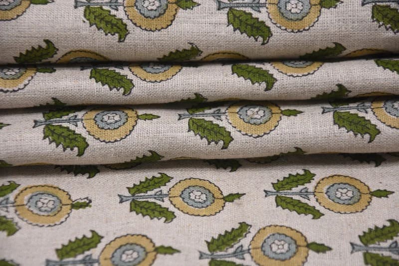 Arsitan Handmade Block Print Brown Pure Linen 58 "W" Fabric -Arjun