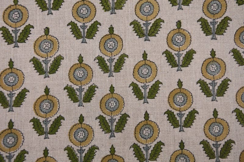 Arsitan Handmade Block Print Brown Pure Linen 58 "W" Fabric -Arjun