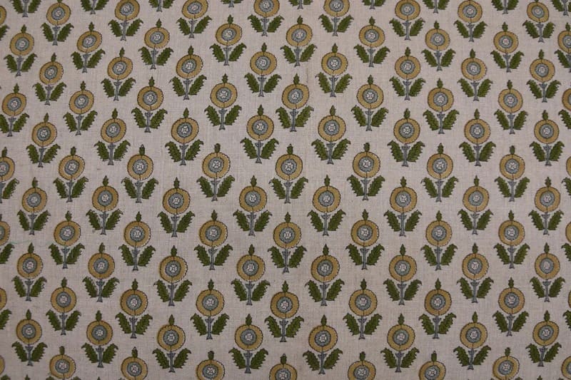 Arsitan Handmade Block Print Brown Pure Linen 58 "W" Fabric -Arjun