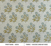 Arsitan Handmade  Block Printed Blue Floral Viscose Linen Fabric - Neha
