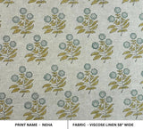 Arsitan Handmade  Block Printed Blue Floral Viscose Linen Fabric - Neha