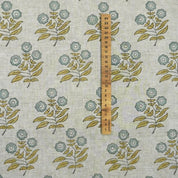 Arsitan Handmade  Block Printed Blue Floral Viscose Linen Fabric - Neha