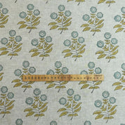 Arsitan Handmade  Block Printed Blue Floral Viscose Linen Fabric - Neha