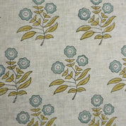 Arsitan Handmade  Block Printed Blue Floral Viscose Linen Fabric - Neha