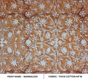 Handmade Block print Mustard & grey Thick Cotton Fabric - Marmalede