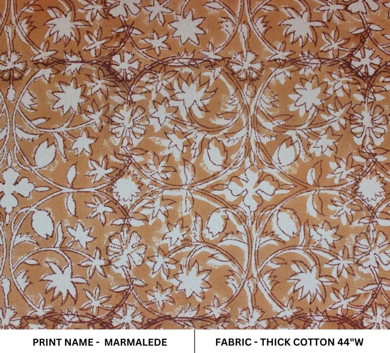 Handmade Block print Mustard & grey Thick Cotton Fabric - Marmalede