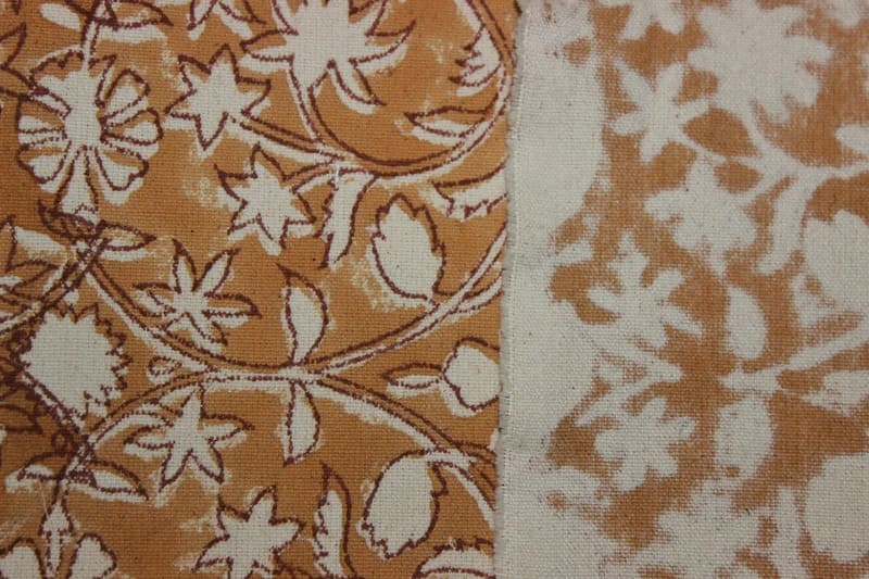 Handmade Block print Mustard & grey Thick Cotton Fabric - Marmalede