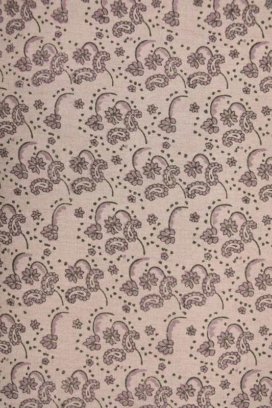 Hand Block Printed Green & Rosy Pink Pure Linen Duck Canvas Fabric  – Sajawat