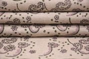 Hand Block Printed Green & Rosy Pink Pure Linen Duck Canvas Fabric  – Sajawat