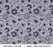 Block Print Blue Floral Pure Linen Fabric - Kumkum