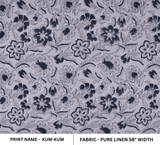 Block Print Blue Floral Pure Linen Fabric - Kumkum