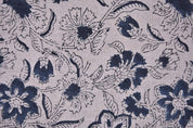 Block Print Blue Floral Pure Linen Fabric - Kumkum