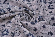 Block Print Blue Floral Pure Linen Fabric - Kumkum