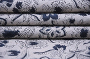 Block Print Blue Floral Pure Linen Fabric - Kumkum