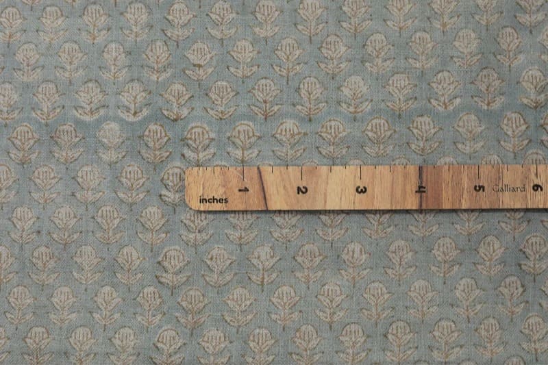 Hand Block Print Pastel Blue & Beige Pure Linen Fabric - Tarangni