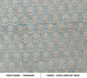 Hand Block Print Pastel Blue & Beige Pure Linen Fabric - Tarangni