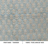 Hand Block Print Pastel Blue & Beige Pure Linen Fabric - Tarangni