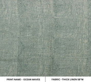Artisan-crafted Hand Block Print Sage Green Thick Linen - Ocean Waves