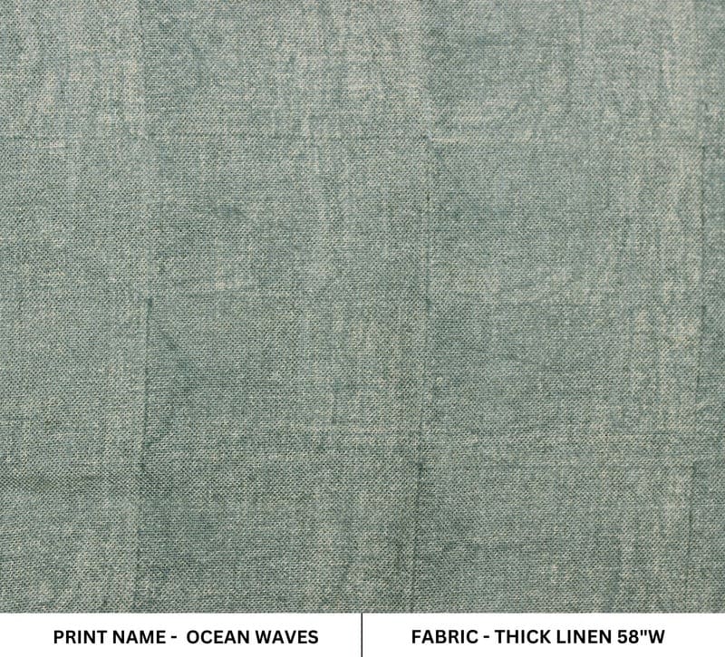 Artisan-crafted Hand Block Print Sage Green Thick Linen - Ocean Waves