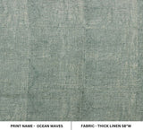 Artisan-crafted Hand Block Print Sage Green Thick Linen - Ocean Waves