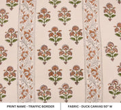 Artisan Hand Block Print Mustard Duck Canvas Fabric - Traffic Border