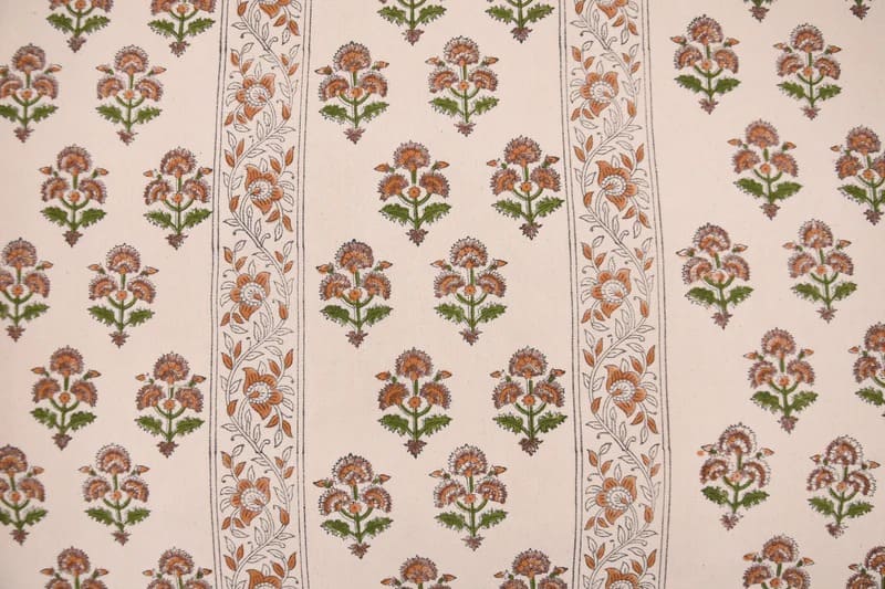Artisan Hand Block Print Mustard Duck Canvas Fabric - Traffic Border