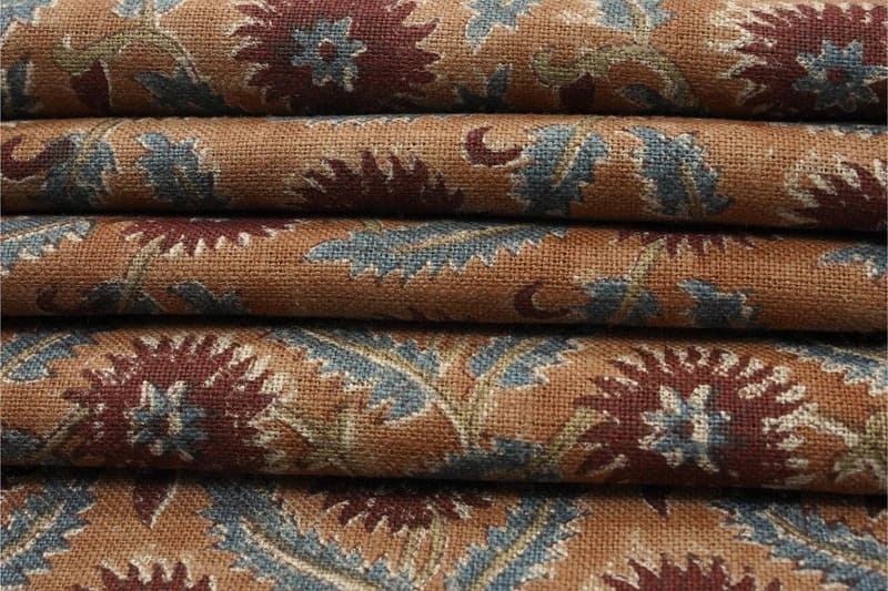 Handcrafted Block Print Brown Upholstery Thick Linen Fabric -Swarna