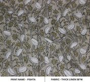 Artisan Made  Block Printed Green Floral Thick Linen Fabric- Pishta