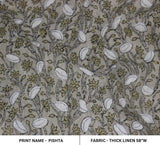 Artisan Made  Block Printed Green Floral Thick Linen Fabric- Pishta