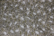 Artisan Made  Block Printed Green Floral Thick Linen Fabric- Pishta
