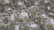 Artisan Made  Block Printed Green Floral Thick Linen Fabric- Pishta