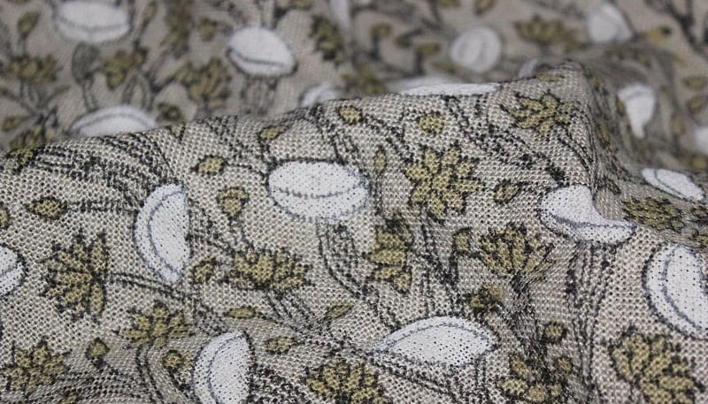 Artisan Made  Block Printed Green Floral Thick Linen Fabric- Pishta