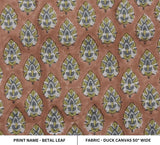 Hand Block Printed Green & Brown Duck Canvas Fabric - Betal Leaf