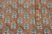 Hand Block Printed Green & Brown Duck Canvas Fabric - Betal Leaf