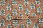 Hand Block Printed Green & Brown Duck Canvas Fabric - Betal Leaf