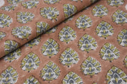 Hand Block Printed Green & Brown Duck Canvas Fabric - Betal Leaf