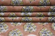 Hand Block Printed Green & Brown Duck Canvas Fabric - Betal Leaf