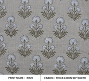 Hand Block Printed Green & Gray Fabric for Roman Shade - Rishi
