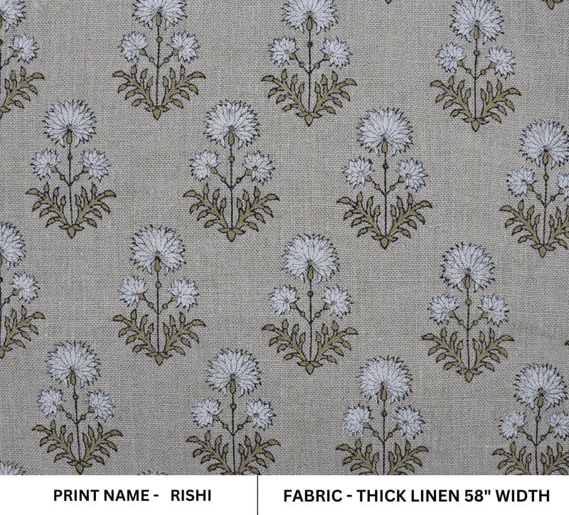 Hand Block Printed Green & Gray Fabric for Roman Shade - Rishi