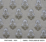 Hand Block Printed Green & Gray Fabric for Roman Shade - Rishi