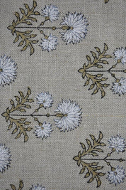Hand Block Printed Green & Gray Fabric for Roman Shade - Rishi