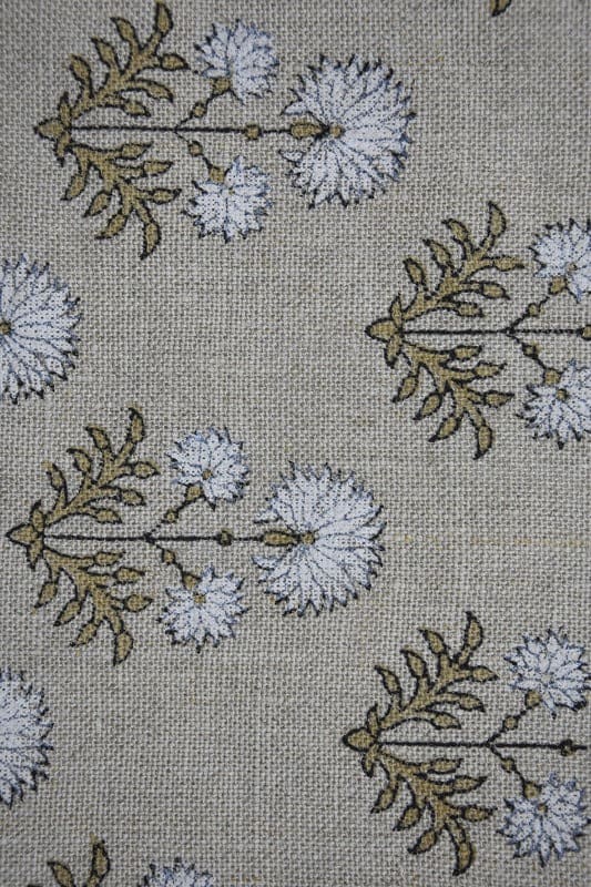 Hand Block Printed Green & Gray Fabric for Roman Shade - Rishi
