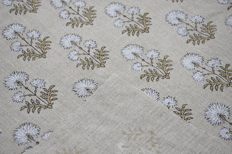 Hand Block Printed Green & Gray Fabric for Roman Shade - Rishi