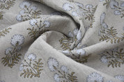 Hand Block Printed Green & Gray Fabric for Roman Shade - Rishi