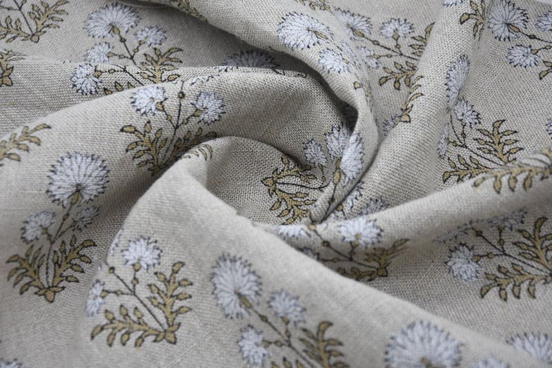 Hand Block Printed Green & Gray Fabric for Roman Shade - Rishi