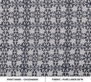 Artisan Handmade Block Print Grey Pure Linen fabric - Chudamani